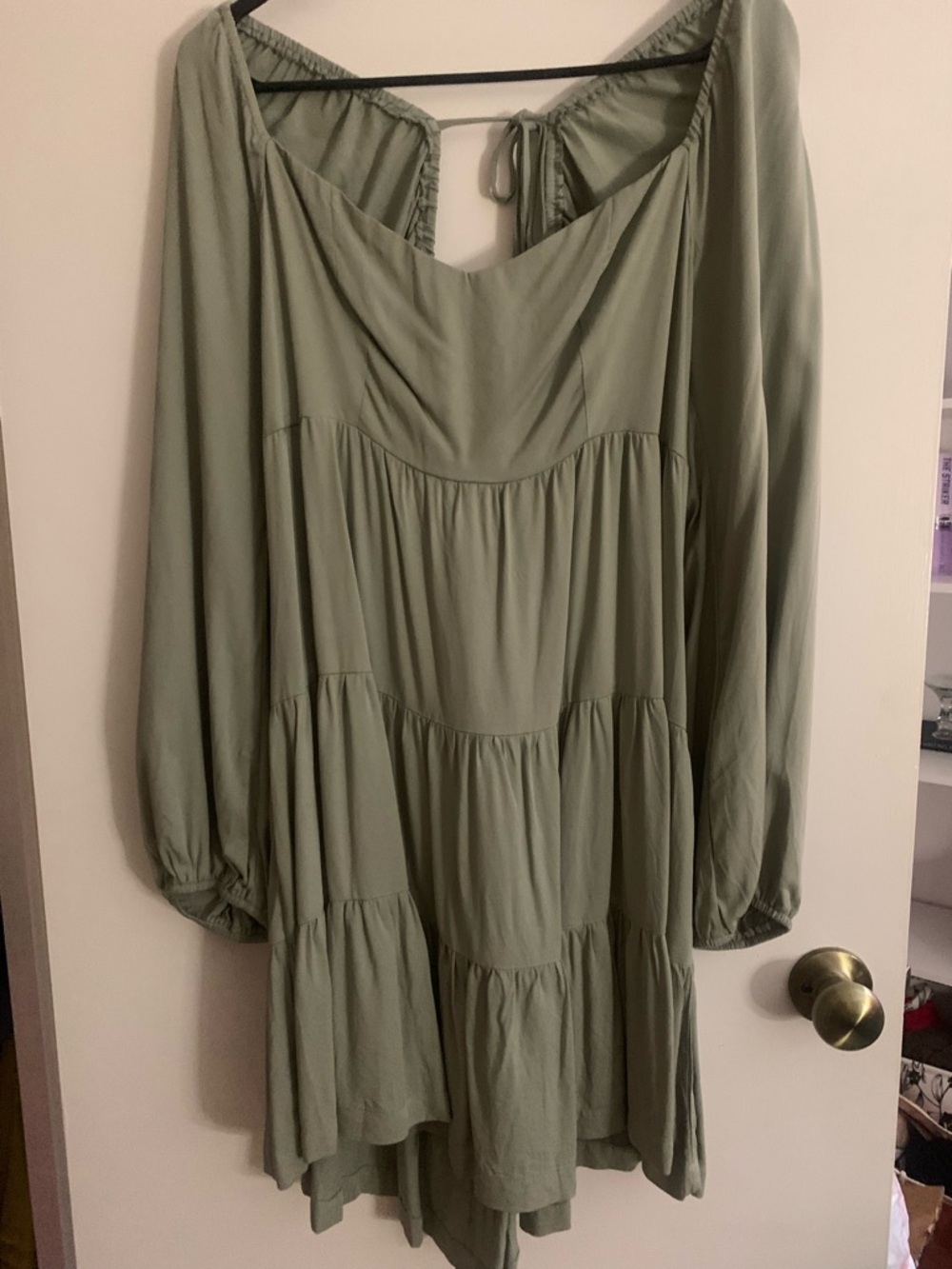 Sage Green Tiered Long Sleeve Mini Dress